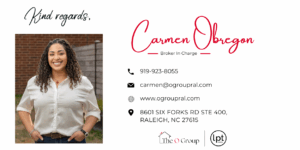 Email signature for Carmen Obr, a broker in charge, with contact details and logos.